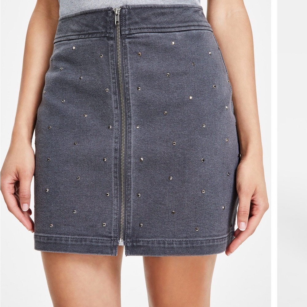 Bar III Charcoal Gray Studded Zip-Front Mini Skirt
